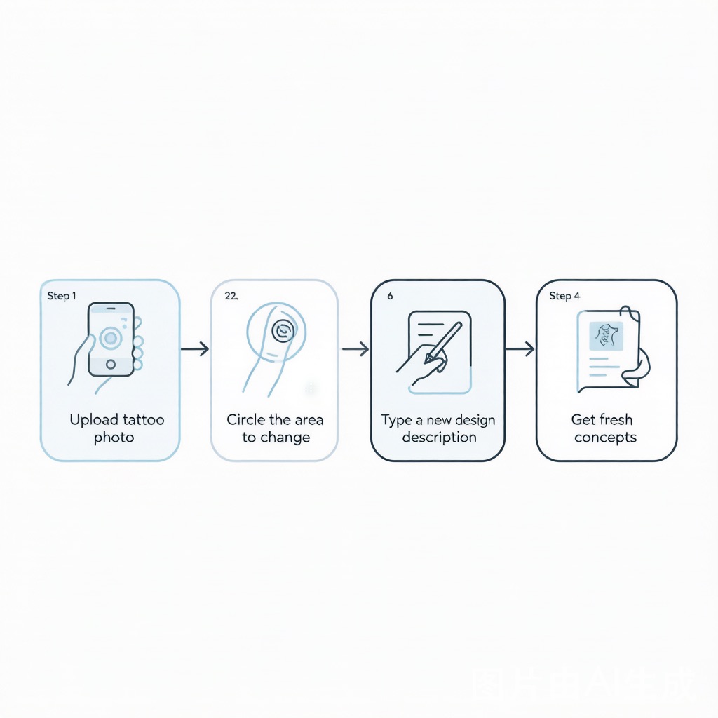 Step-by-step AI tattoo redesign workflow from photo to artist-ready concept